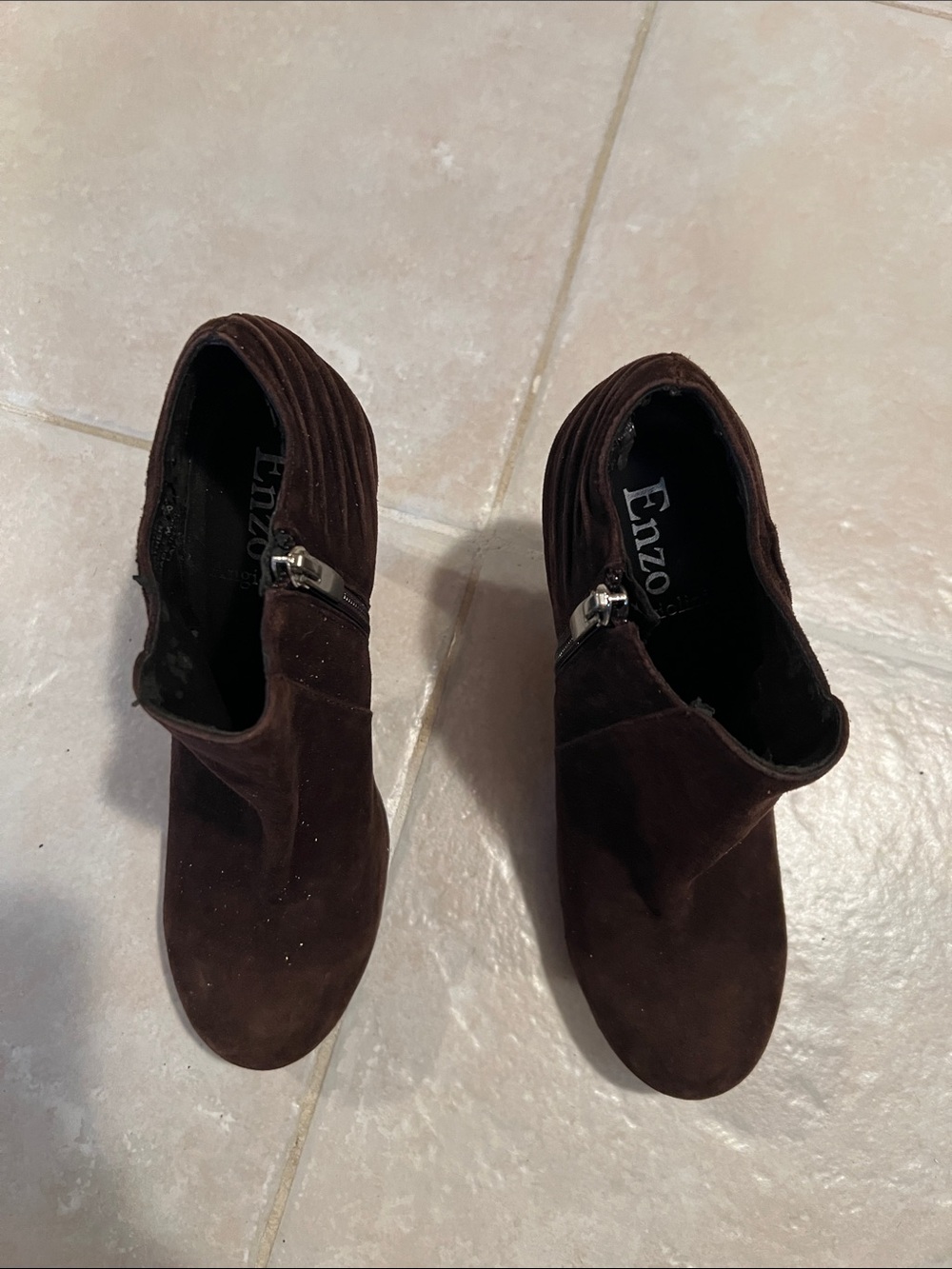 Enzo Angiolini Dark Brown Suede Zip Ankle Booties